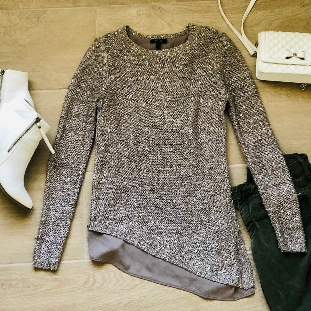 Taupe Colored Sweater with Sequin Embellishment